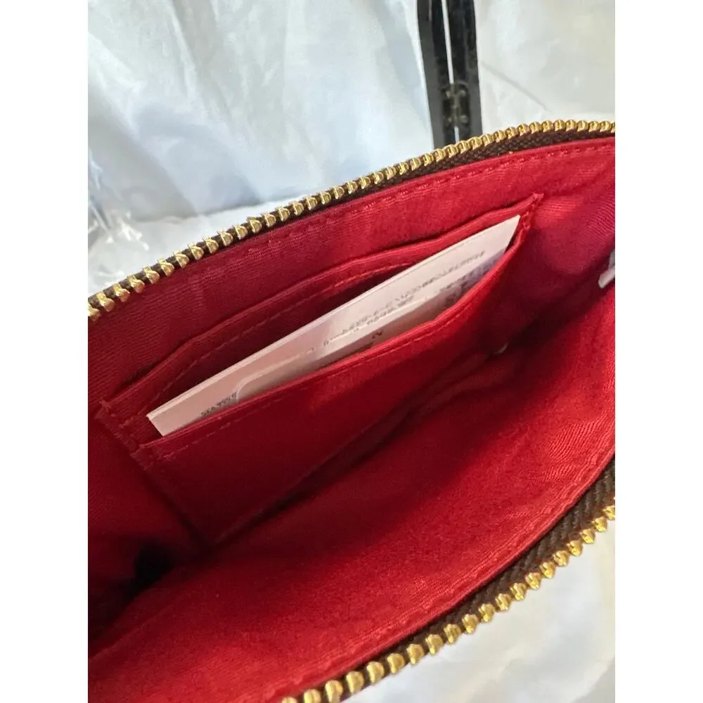 Coach Corner Zip Wristlet in Brown Red Signature Canvas NWT